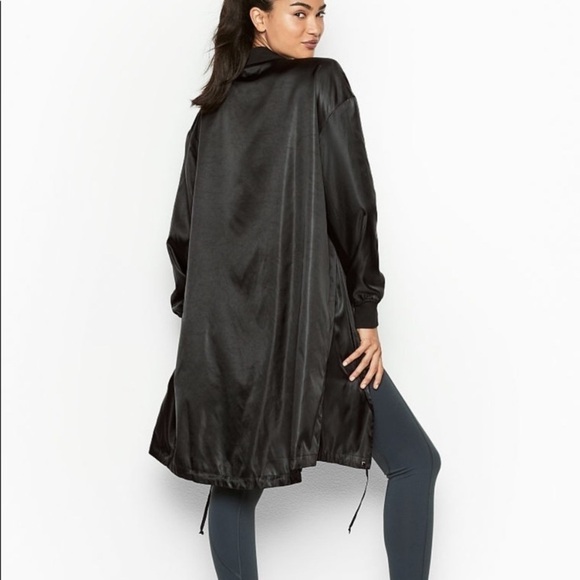 Victoria Secret Sport Anorak Long Black Jacket Full Zip Windbreaker Small - Picture 1 of 10
